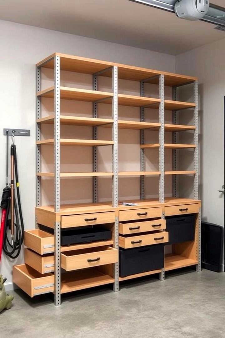Combination Shelving with Drawers for Versatility - 22 Garage Shelving Ideas