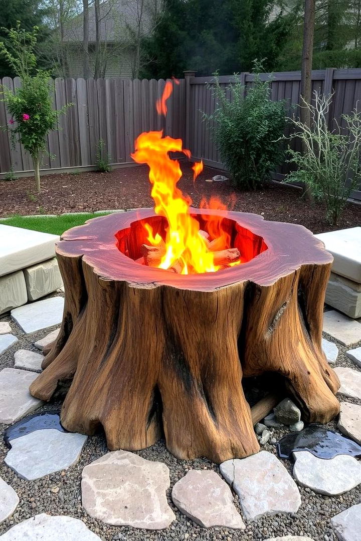 Combination Wood and Stone - 22 Tree Stump Fire Pit Ideas
