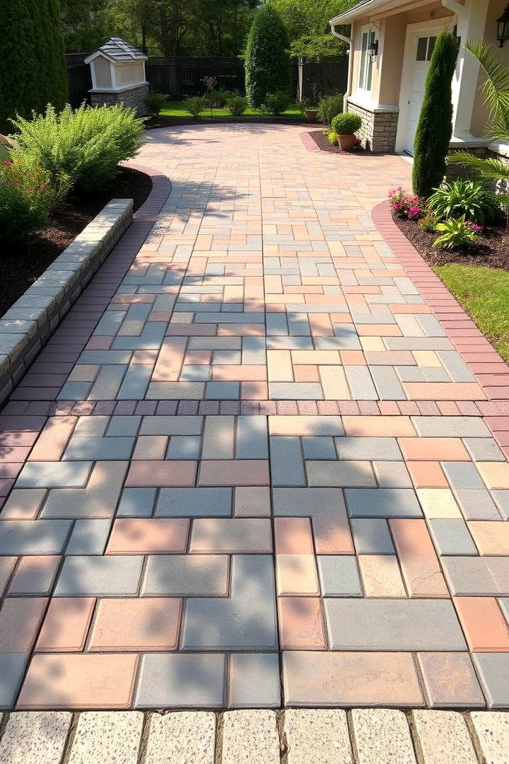 Combination of Concrete and Pavers - 22 Concrete Driveway Ideas