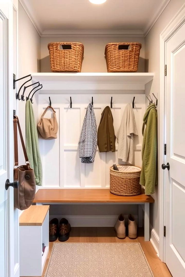 Combination of Hooks and Baskets - 22 Mudroom Storage Ideas