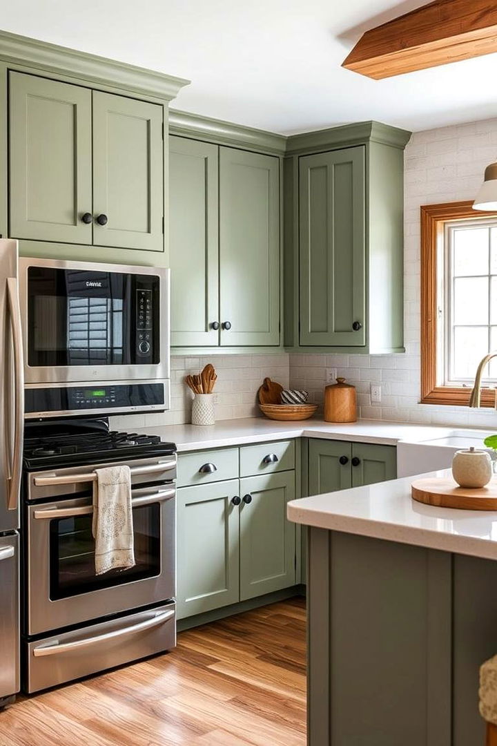 Combining Rustic Aesthetics with Modern Conveniences - 22 Rustic Sage Green Kitchen Cabinets