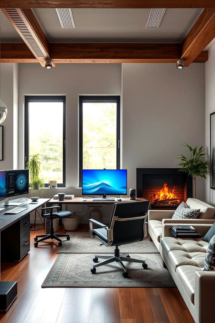 Combining Technology and Traditional Warmth - 22 Home Office With Fireplace Ideas