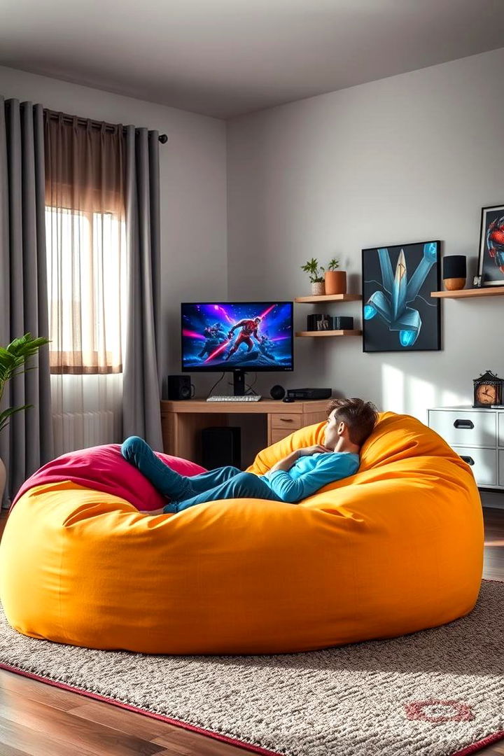 Comfortable Bean Bag Lounge Area - 22 Boys Gaming Bedroom Ideas