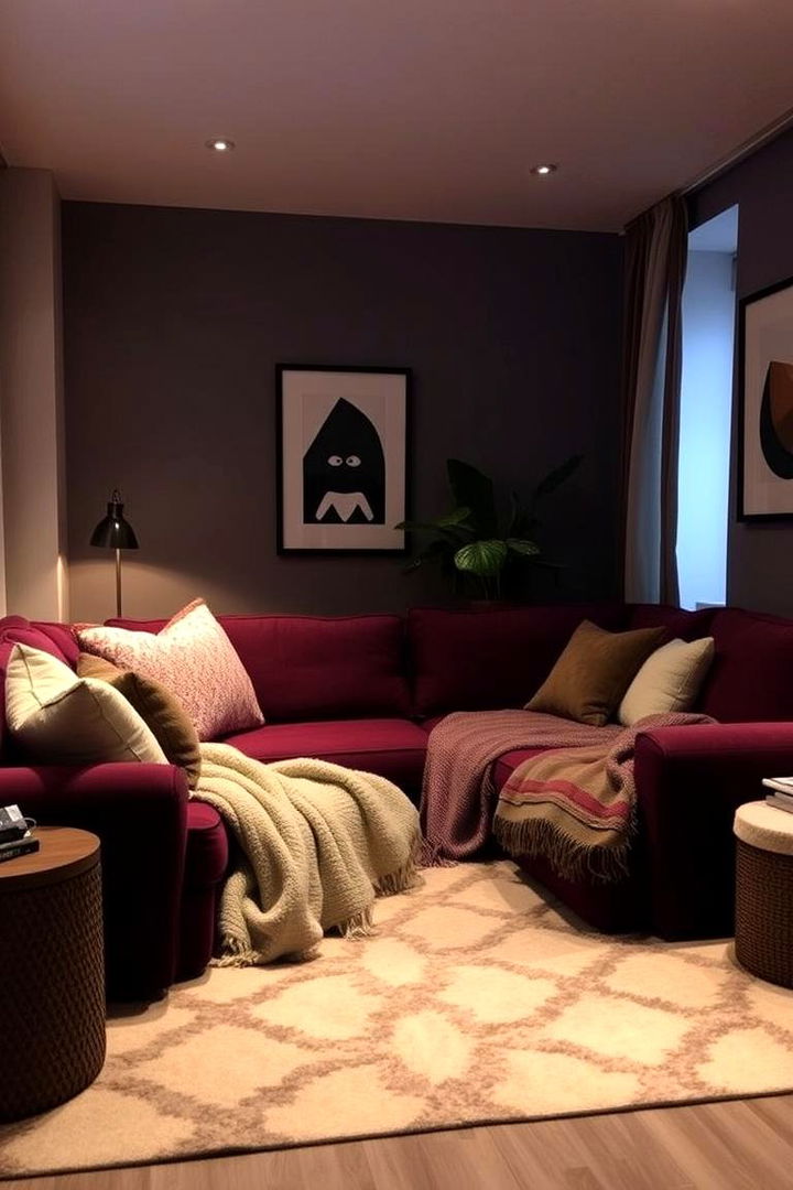 Comfortable Lounge with Soft Ambience - 22 Burgundy Sofa Living Room Ideas