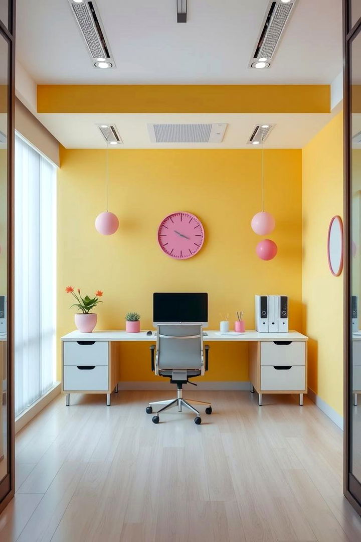 Comfortable Office Interior with Subtle Accents - 22 How to Decorate With Yellow and Pink