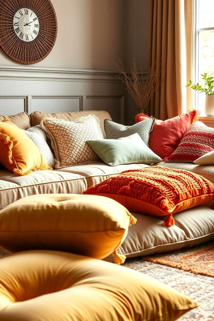 Comfortable and Casual Seating - 22 Colorful Boho Living Room Ideas