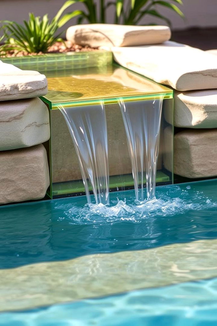Compact Glass and Stone Water Feature - 22 Small Pool Waterfall Ideas