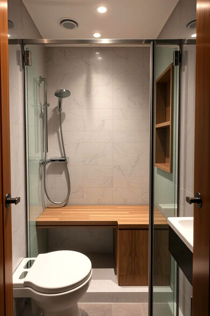 Compact Nook with Integrated Bench - 22 Walk in Shower Ideas With Bench