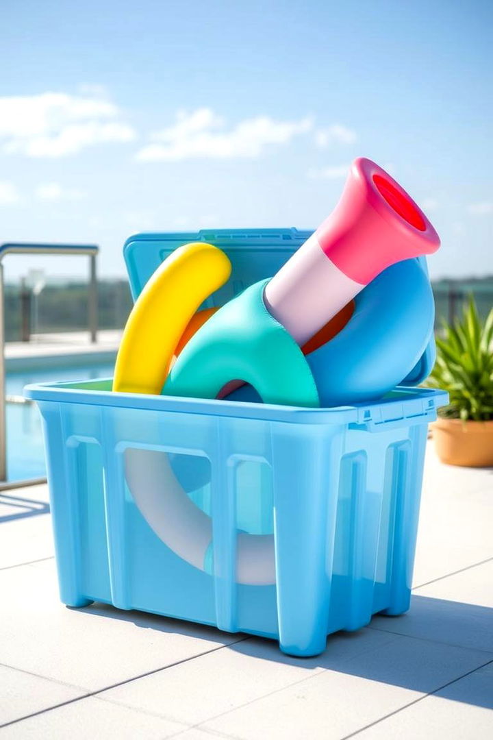 Compact Storage Bins for Floatables and Toys - 22 Pool Storage Ideas