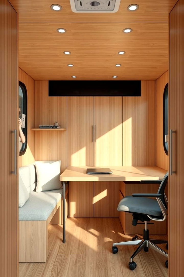 Compact Workspace Integration - 22 One Room Cabin Interior Design Ideas