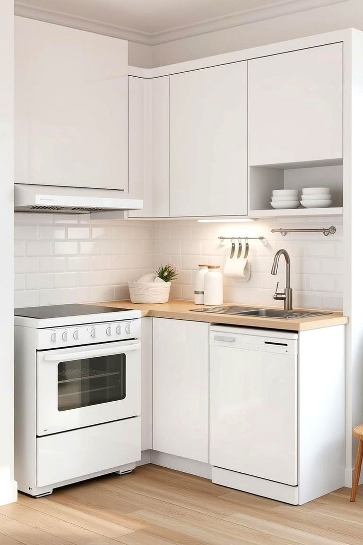 Compact and Chic White Kitchen - 22 Kitchen With White Appliances Ideas