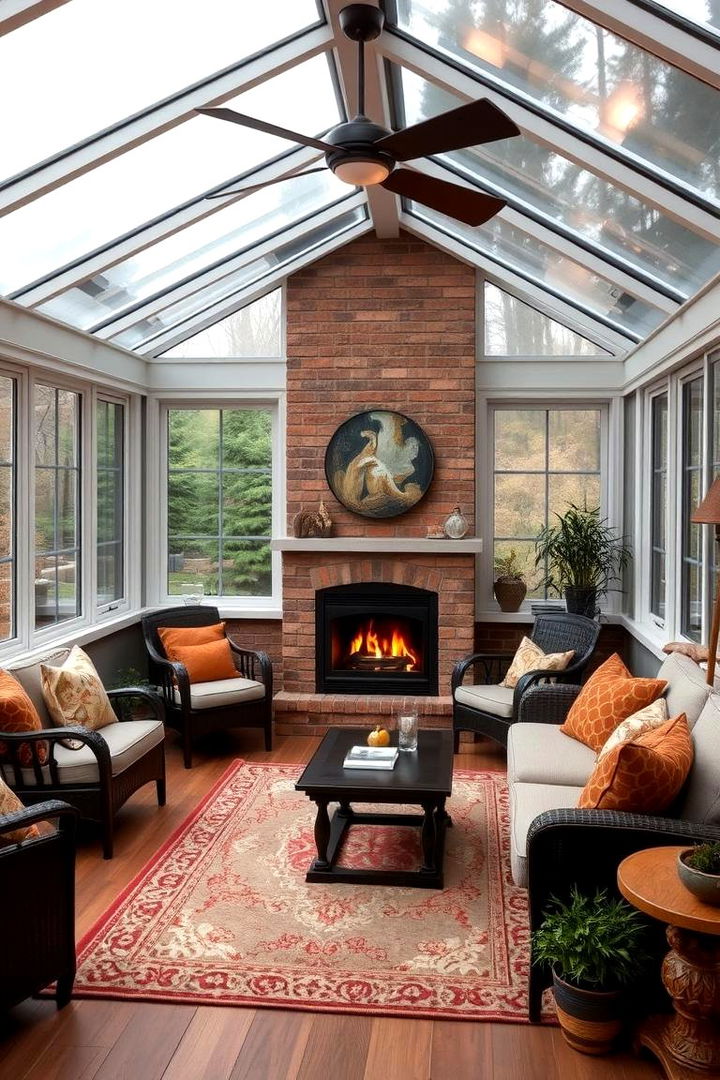 Compact and Cozy Space - 22 Sunroom With Fireplace Ideas
