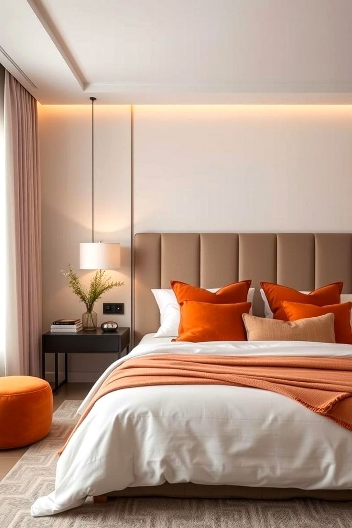 Complementary Neutral Tones with Orange Hues - 22 Burnt Orange Bedroom Ideas