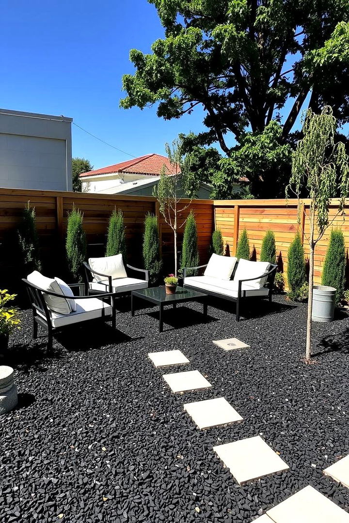 Complementing Modern Outdoor Furniture - 22 Black Mulch Landscaping Ideas