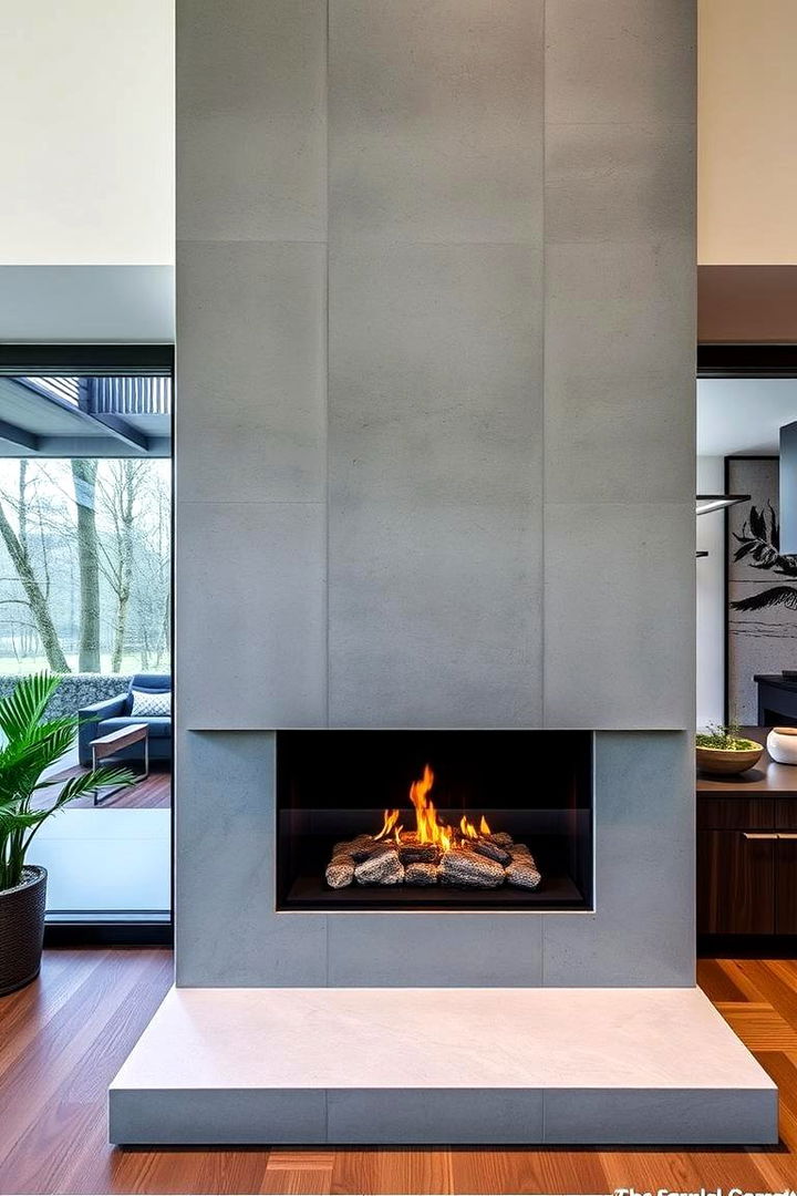 Concrete Fireplace with Digital Control Features - 22 Concrete Fireplace Ideas