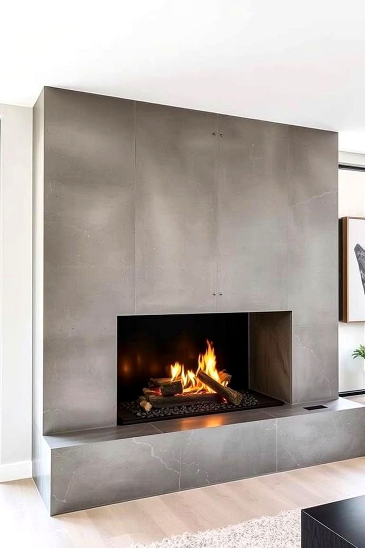 Concrete Fireplace with Firebox Design - 22 Concrete Fireplace Ideas