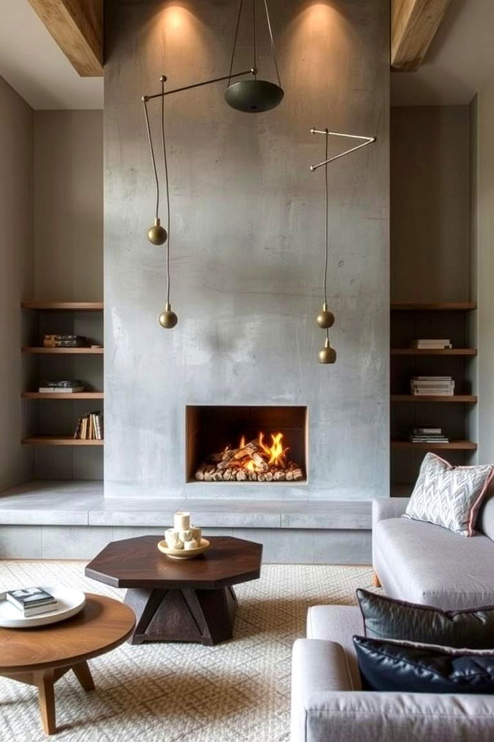 Concrete Fireplace with Integrated Seating - 22 Concrete Fireplace Ideas