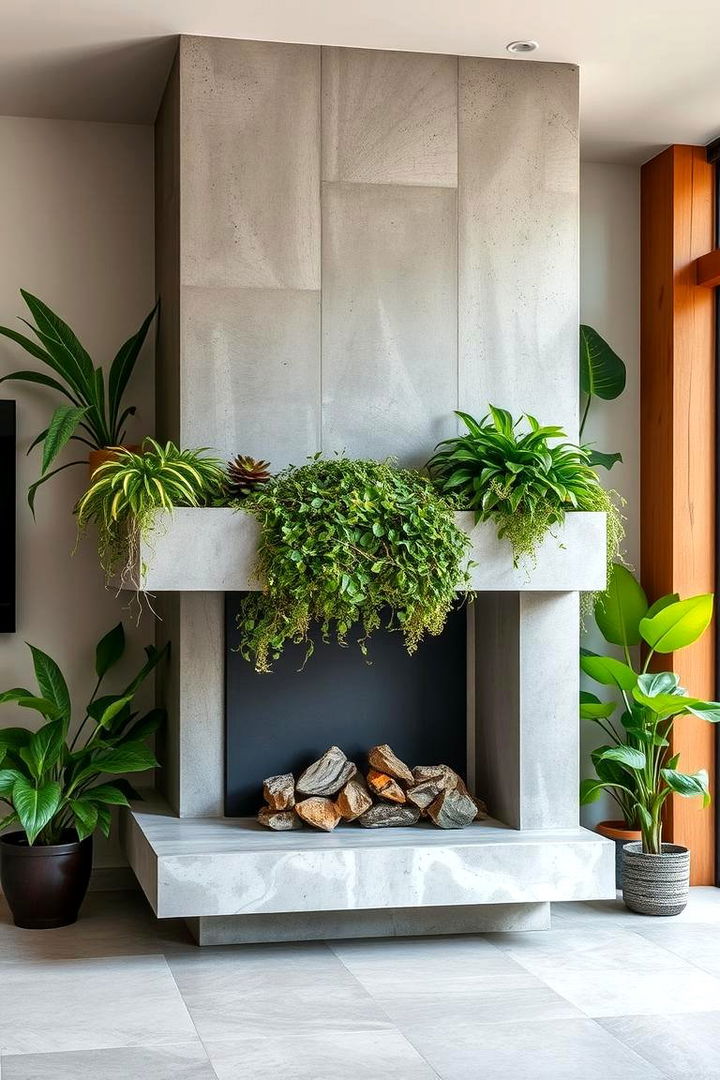 Concrete Fireplace with Living Plant Feature - 22 Concrete Fireplace Ideas