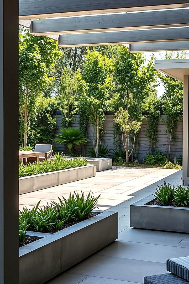 Concrete Planter Boxes Integrated - 22 Concrete Patio Ideas on a Budget