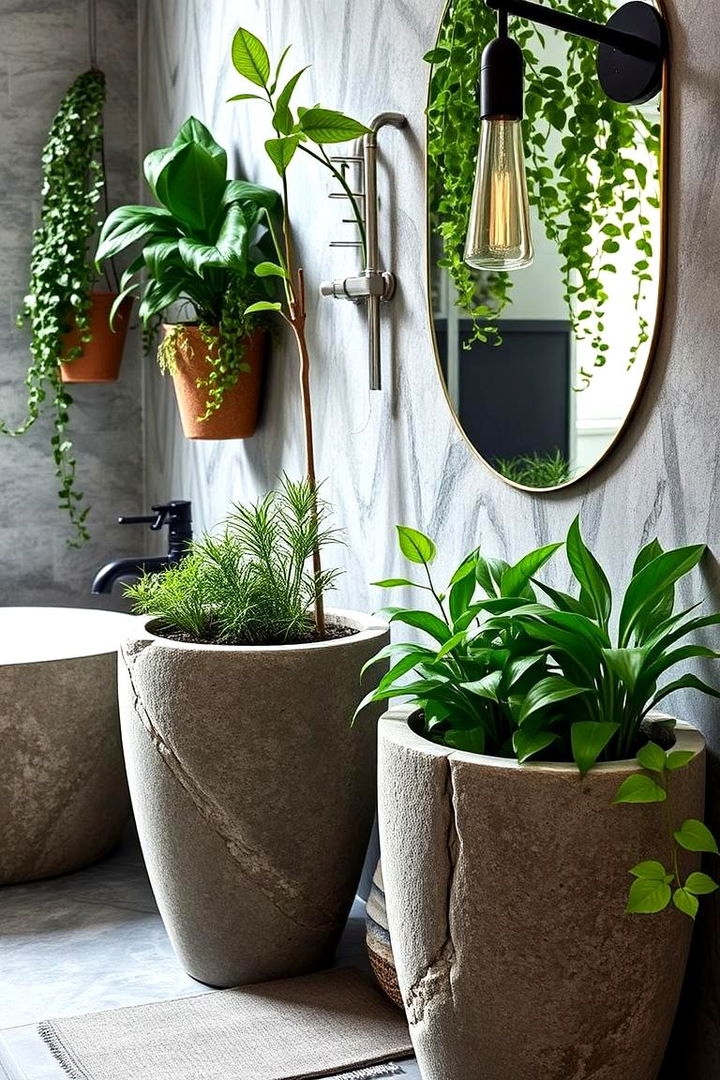 Concrete Planters and Greenery Integration - 22 Concrete Bathroom Ideas
