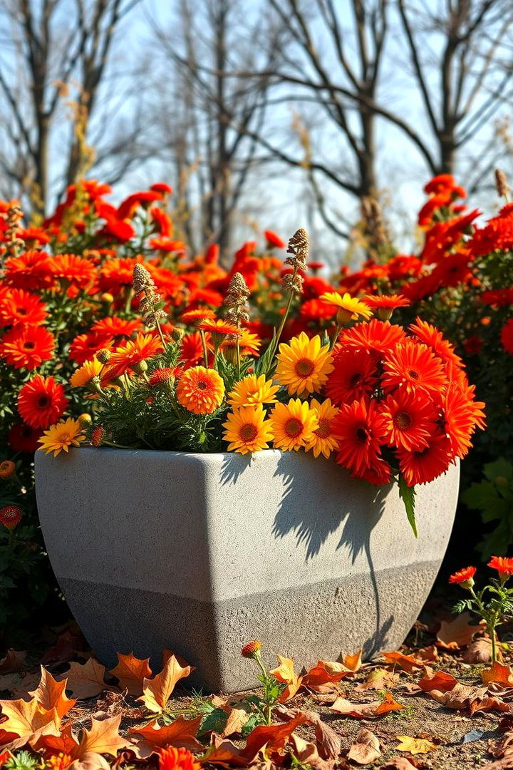 Concrete Planters with Bold Textures - 22 Fall Planter Ideas