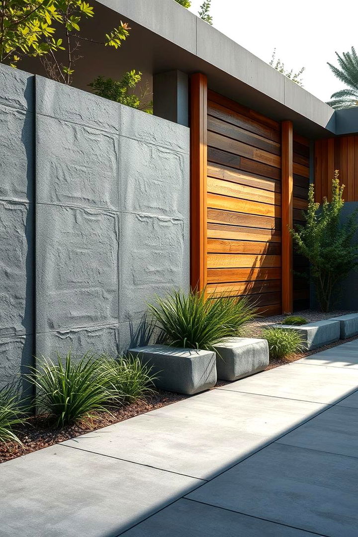 Concrete and Wood Textured Fence - 22 Vegetable Garden Fence Ideas