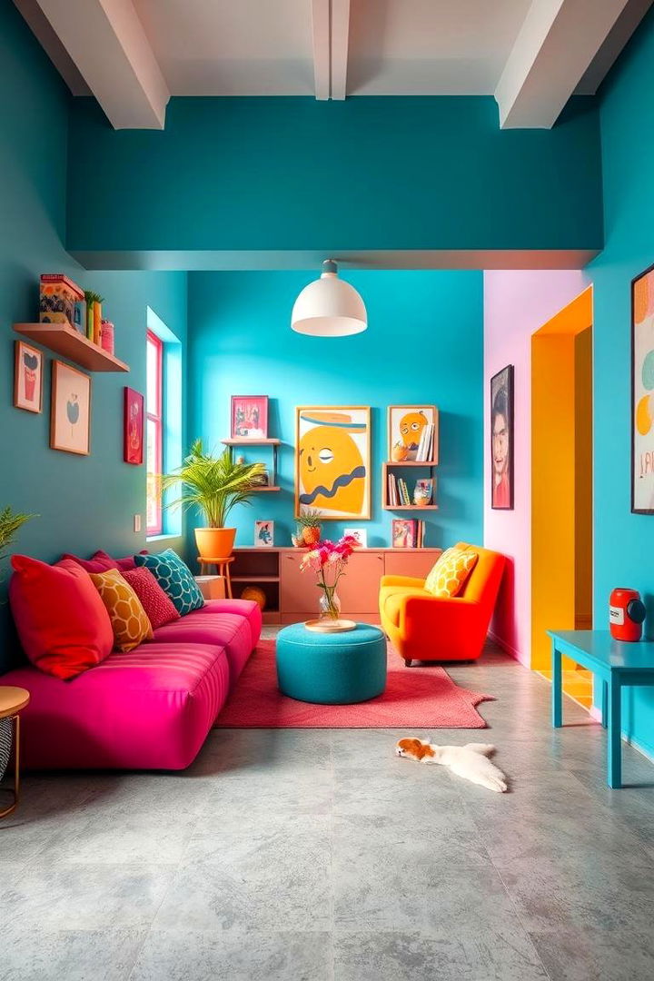 Concrete with Color Pops - 22 Rustic Concrete Floor Living Room Ideas