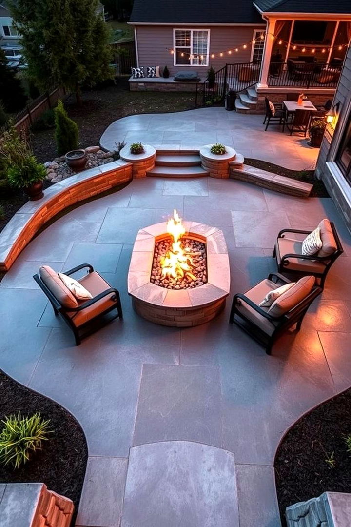 Concrete with Integrated Fire Pit - 22 Concrete Patio Ideas on a Budget