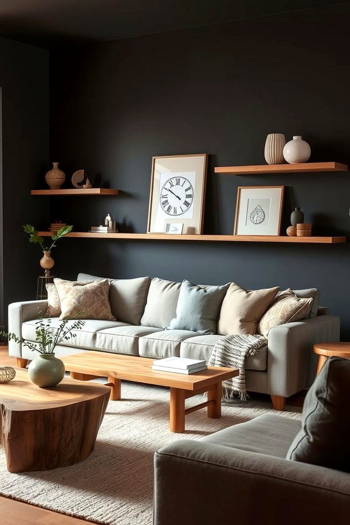 Consider Integrating Natural Wood Elements - 22 Contrasting Living Rooms With Dark Grey Walls