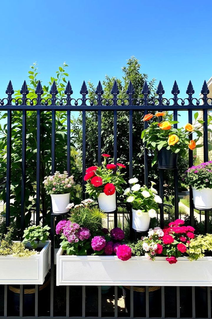 Container Garden Displays - 22 Simple Fence Line Landscaping Ideas