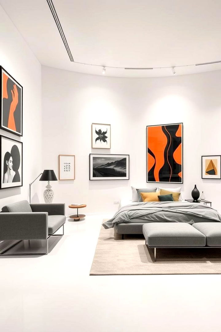 Contemporary Art Gallery Vibe - 22 Grey and White Bedroom Ideas