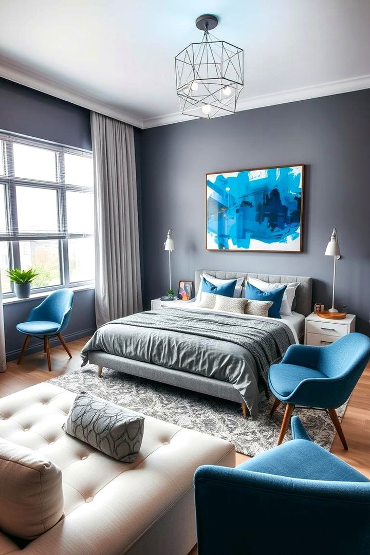 Contemporary Art Infused Design - 22 Blue and Grey Bedroom Ideas