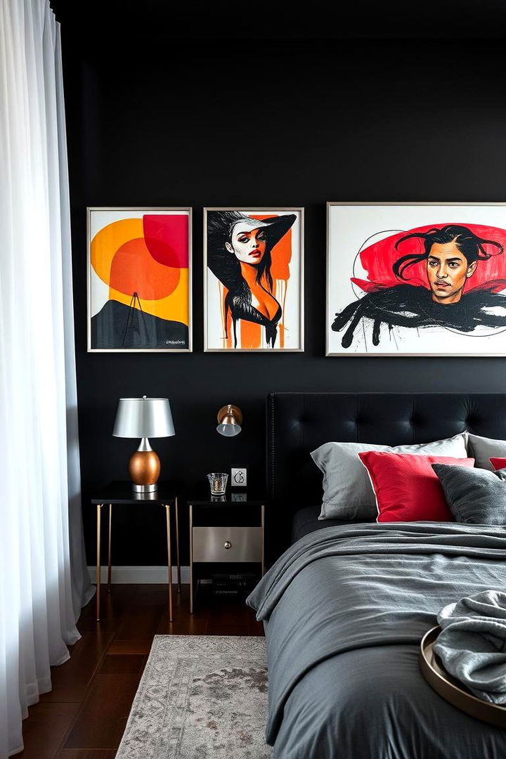 Contemporary Art Integration - 22 Black and Silver Bedroom Ideas