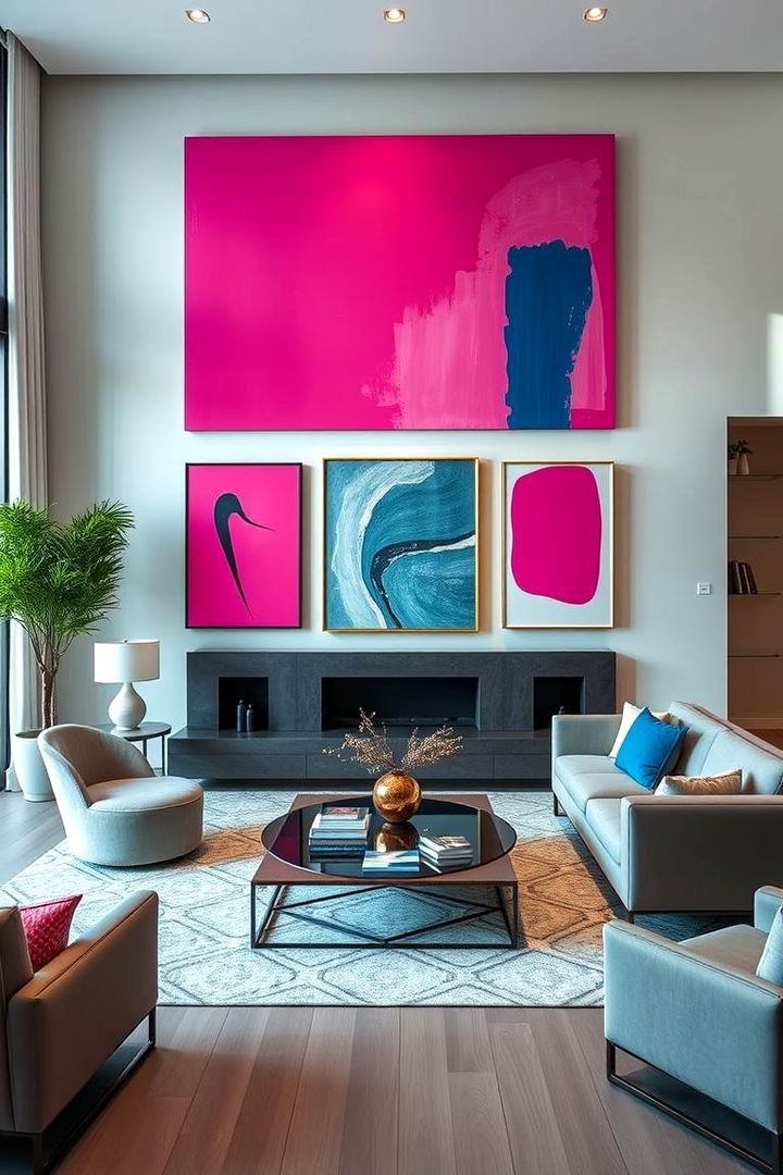 Contemporary Art and Statement Pieces - 22 Pink and Blue Living Room Ideas