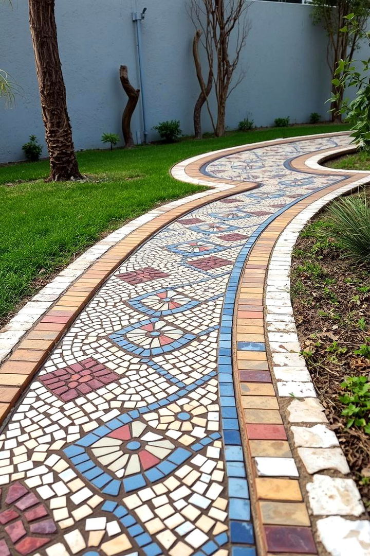 Contemporary Artistic Mosaic Path - 22 Sloped Walkway Ideas