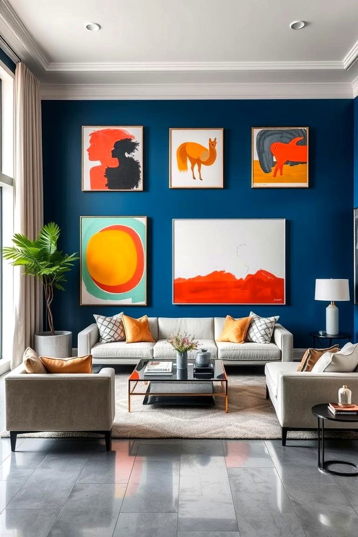 Contemporary Artwork Display - 22 grey floor living room with blue walls ideas