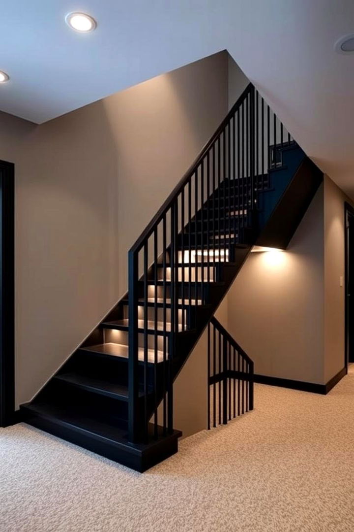 Contemporary Black Accent Staircase - 22 black basement ideas