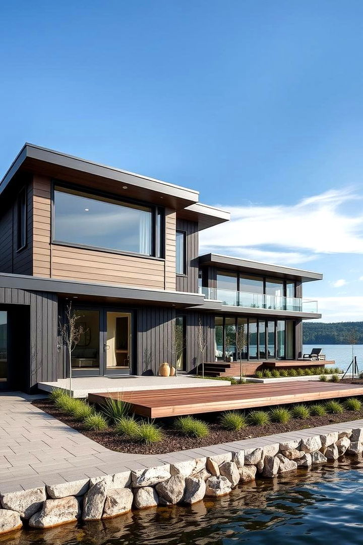 Contemporary Black Accents - 22 Lake House Exterior Colors Ideas