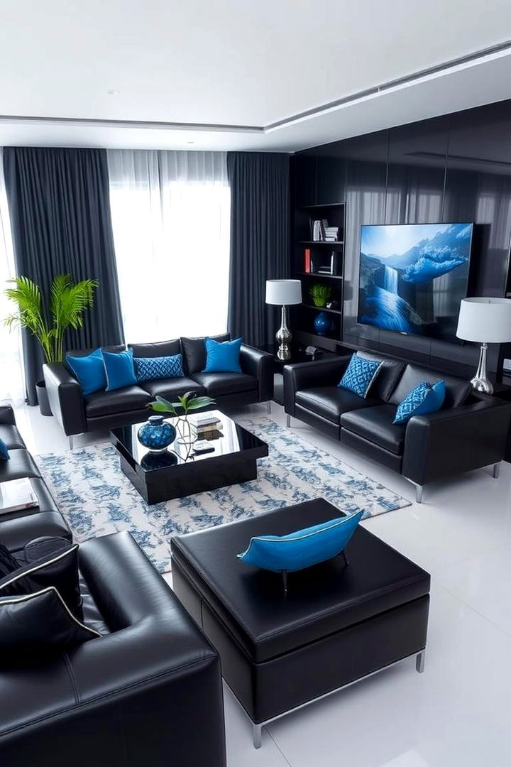 Contemporary Black Furniture - 22 Black and Blue Living Room Ideas