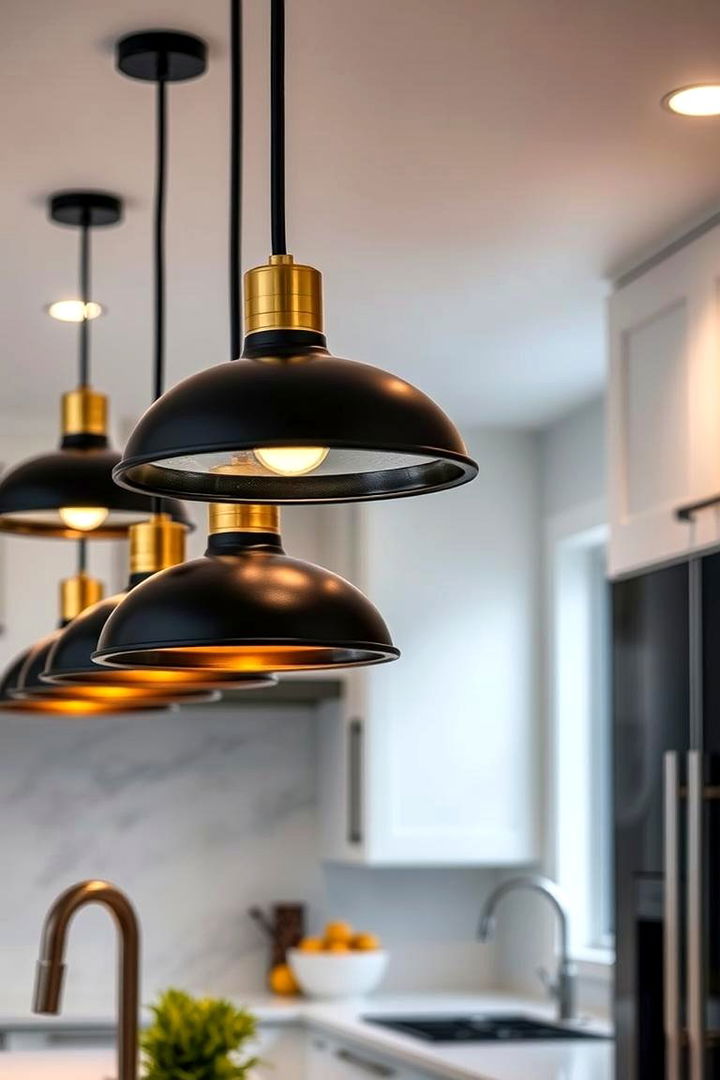 Contemporary Black Lighting Fixtures with Gold Details - 22 Black and Gold Kitchen Ideas