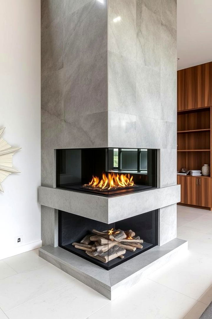 Contemporary Blended Materials Fireplace - 22 Concrete Fireplace Ideas