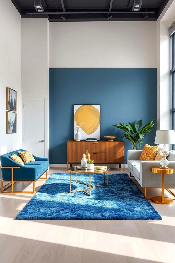 Contemporary Blue Rugs - 22 Blue and Gold Living Room Ideas
