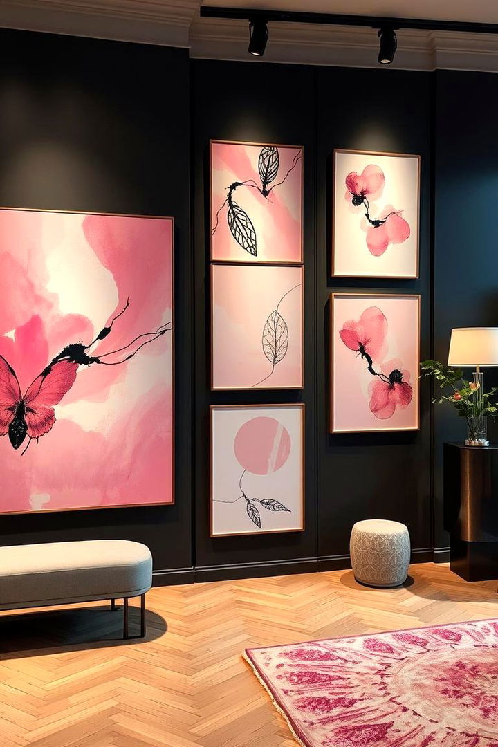Contemporary Blush Pink Art Display - 22 Blush Pink Bedroom Ideas