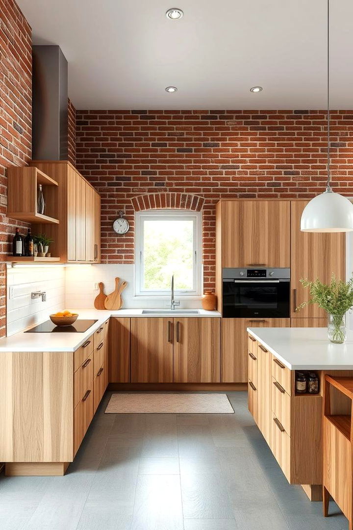 Contemporary Brick and Wood Blend - 22 Red Brick Kitchen Ideas