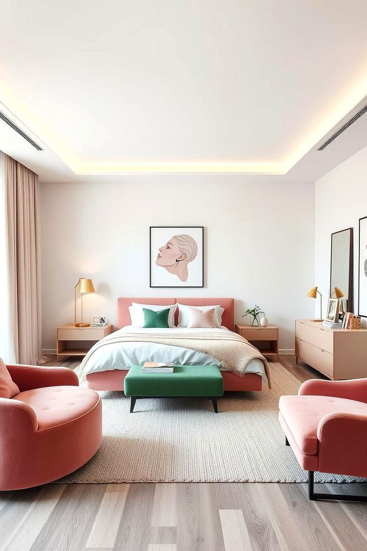 Contemporary Chic Layout - 22 Pink and Green Bedroom Ideas