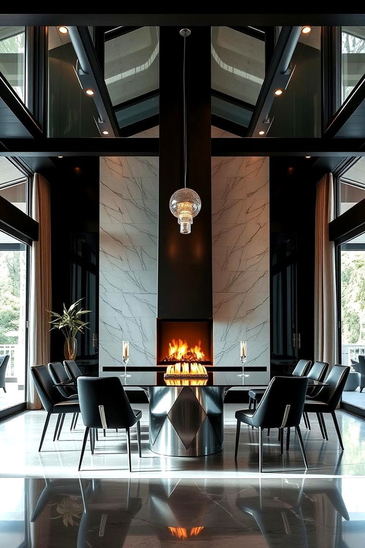 Contemporary Chic with Bold Fireplace Features - 22 Dining Room With Fireplace Ideas
