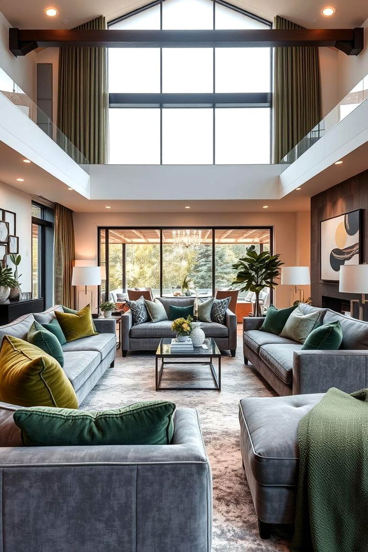 Contemporary Comfort Stylish Green Textiles and Grey Furnishings - 22 Green and Grey Living Room Ideas
