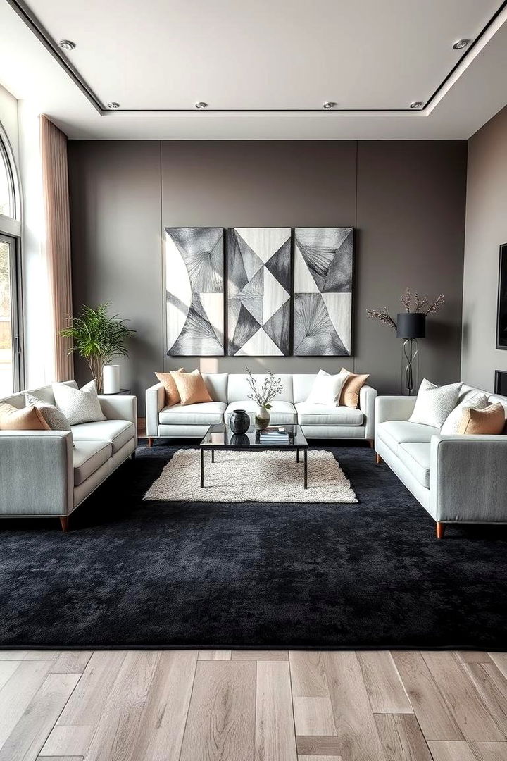Contemporary Contrast Appeal - 22 Black Carpet Living Room Ideas
