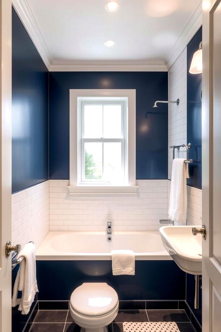 Contemporary Contrast with Navy - 22 Navy Blue Bathroom Ideas