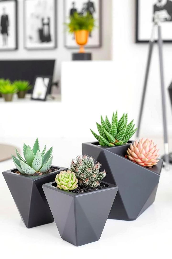 Contemporary Edge with Geometric Pots - 22 Potted Plant Arrangement Ideas